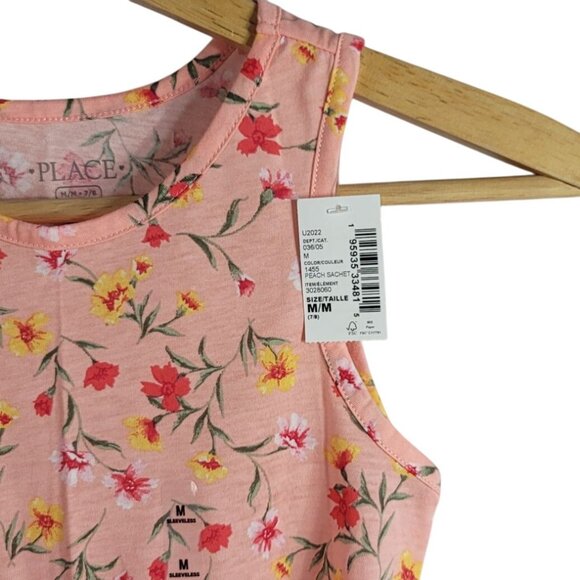 Children's Place Floral Top Orange SZ 7 Medium Sleeveless Front Tie Pullover NWT - Picture 5 of 7